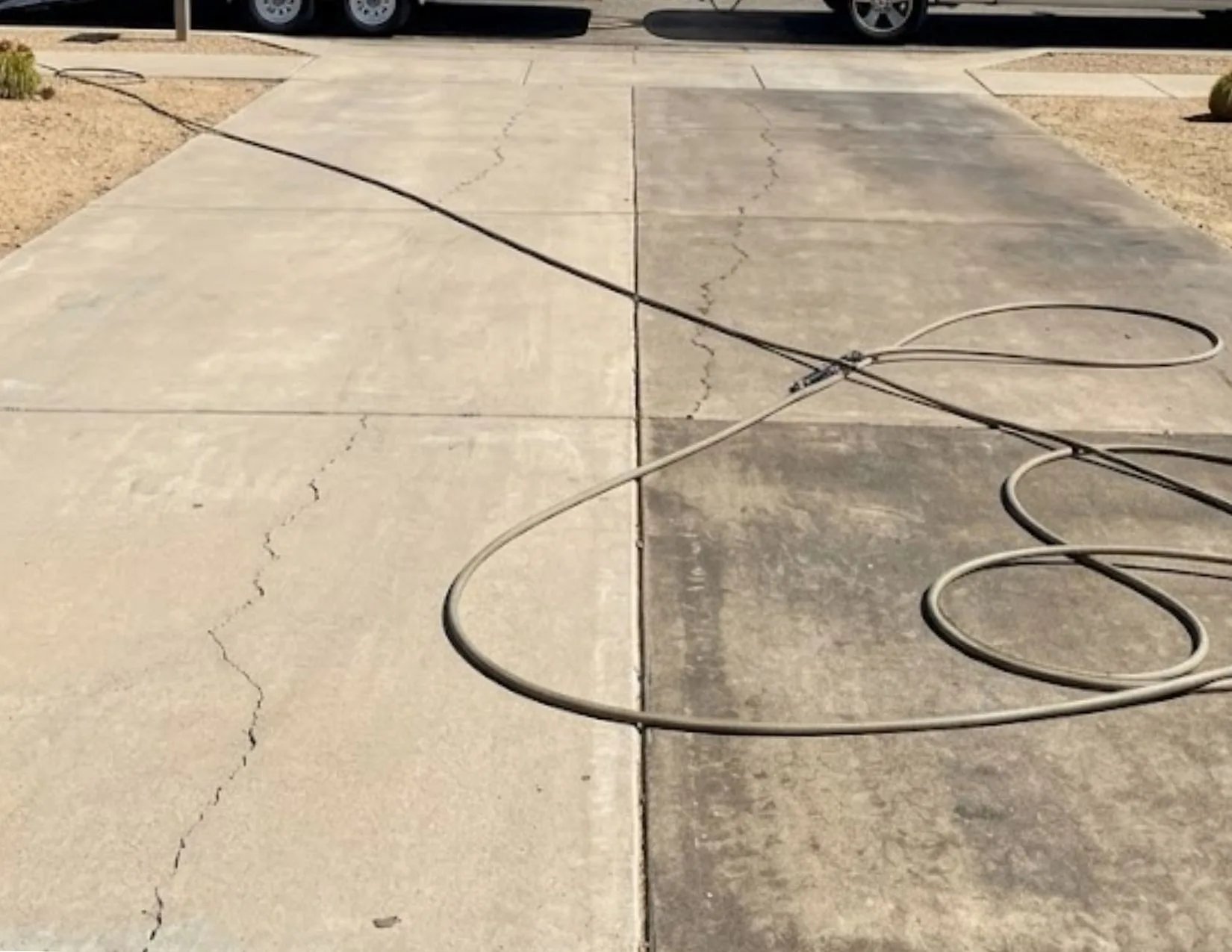 Driveway power washing in Yuma, AZ — before and after